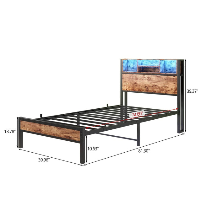 Twin Metal Platform Bed Frame With Storage Headboard Charging - Omega Lifestyles