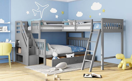 Twin Over Full L-Shaped Solid Wood Bunk Bed - Sleep Galleria