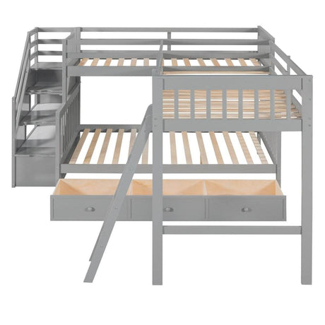 Twin Over Full L-Shaped Solid Wood Bunk Bed - Sleep Galleria