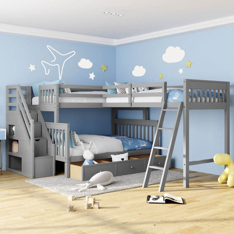 Twin Over Full L-Shaped Solid Wood Bunk Bed - Sleep Galleria