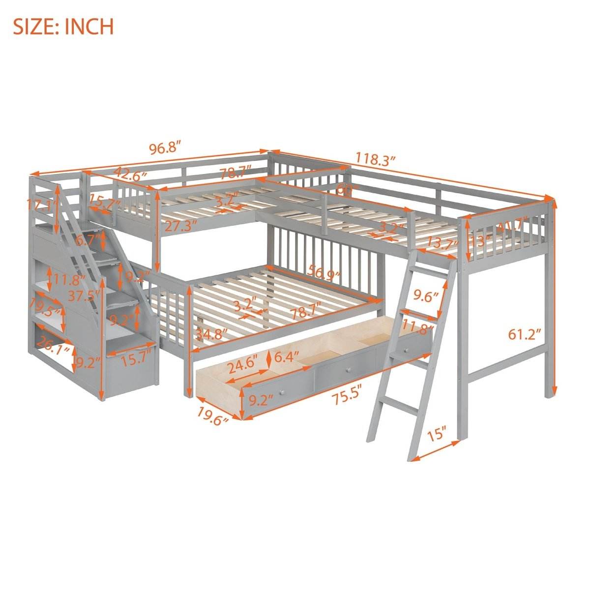 Twin Over Full L-Shaped Solid Wood Bunk Bed - Sleep Galleria