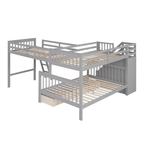 Twin Over Full L-Shaped Solid Wood Bunk Bed - Sleep Galleria