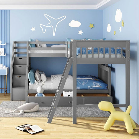 Twin Over Full L-Shaped Solid Wood Bunk Bed - Sleep Galleria