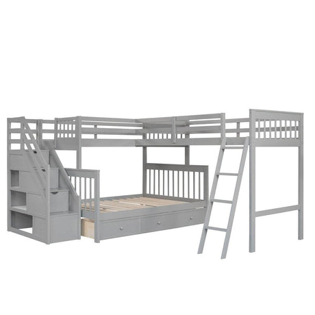 Twin Over Full L-Shaped Solid Wood Bunk Bed - Sleep Galleria