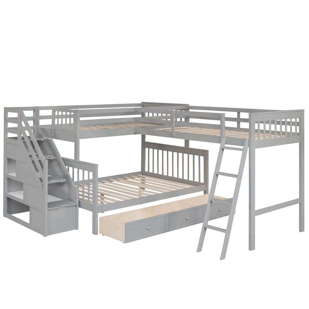 Twin Over Full L-Shaped Solid Wood Bunk Bed - Sleep Galleria