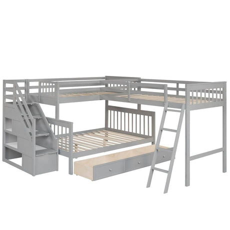 Twin Over Full L-Shaped Solid Wood Bunk Bed - Sleep Galleria
