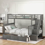 Twin - Over - Full Solid Wood Stairway Storage Bunk Bed - Zenvia - Omega Lifestyles