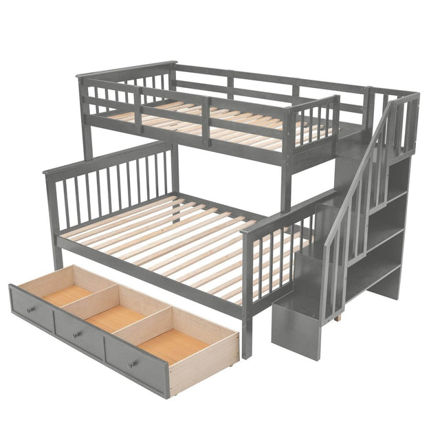 Twin - Over - Full Solid Wood Stairway Storage Bunk Bed - Zenvia - Omega Lifestyles