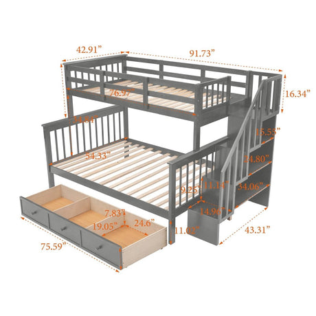 Twin - Over - Full Solid Wood Stairway Storage Bunk Bed - Zenvia - Omega Lifestyles