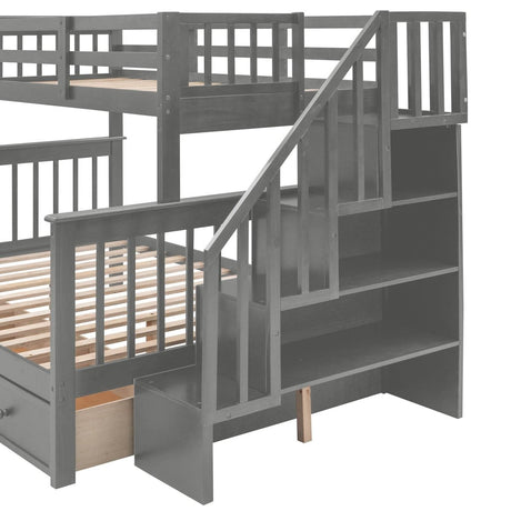 Twin - Over - Full Solid Wood Stairway Storage Bunk Bed - Zenvia - Omega Lifestyles