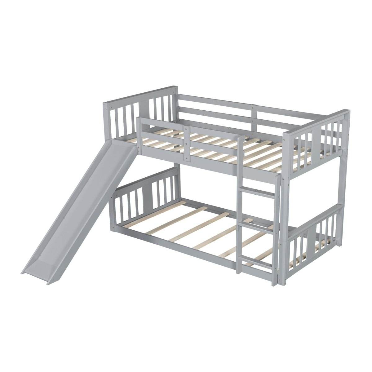 Twin Over Twin Pine Wood Bunk Bed With Slide Ladder - Sleep Galleria