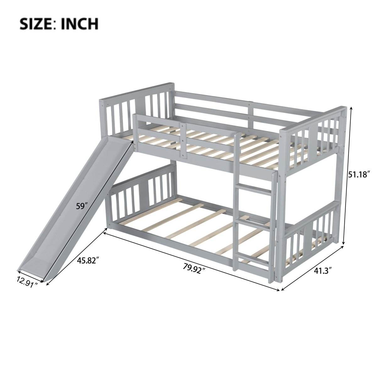 Twin Over Twin Pine Wood Bunk Bed With Slide Ladder - Sleep Galleria