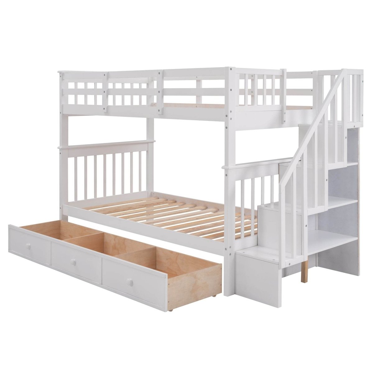 Twin Over Twin Solid Wood Bunk Bed With Drawers - Zenvia - Omega Lifestyles