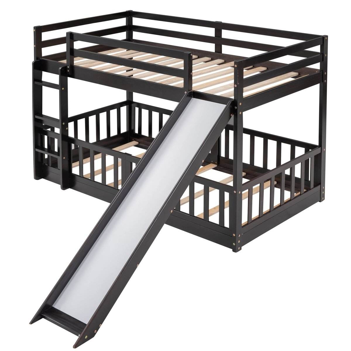 Twin Over Twin Solid Wood Bunk Bed With Slide Ladder - Sleep Galleria