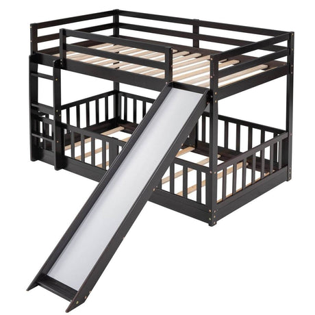 Twin Over Twin Solid Wood Bunk Bed With Slide Ladder - Sleep Galleria