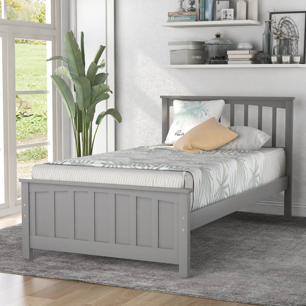 Twin Solid Wood Gray Platform Bed With Headboard And Footboard - Zenvia - Omega Lifestyles