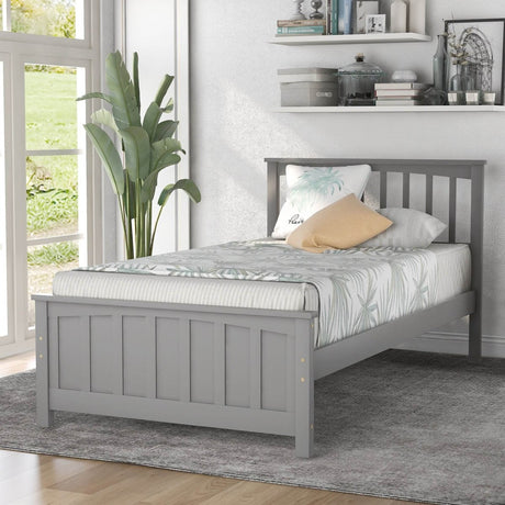 Twin Solid Wood Gray Platform Bed With Headboard And Footboard - Zenvia - Omega Lifestyles