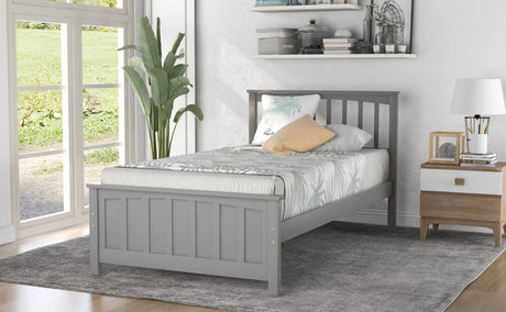 Twin Solid Wood Gray Platform Bed With Headboard And Footboard - Zenvia - Omega Lifestyles