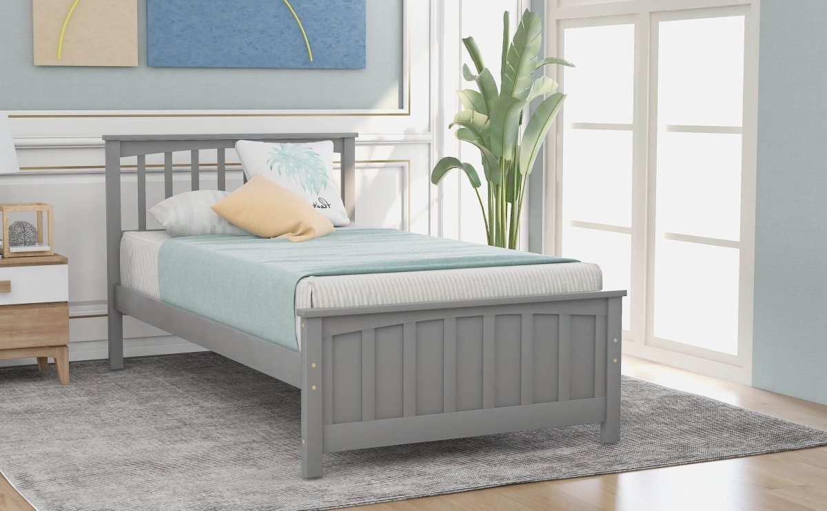 Twin Solid Wood Gray Platform Bed With Headboard And Footboard - Zenvia - Omega Lifestyles