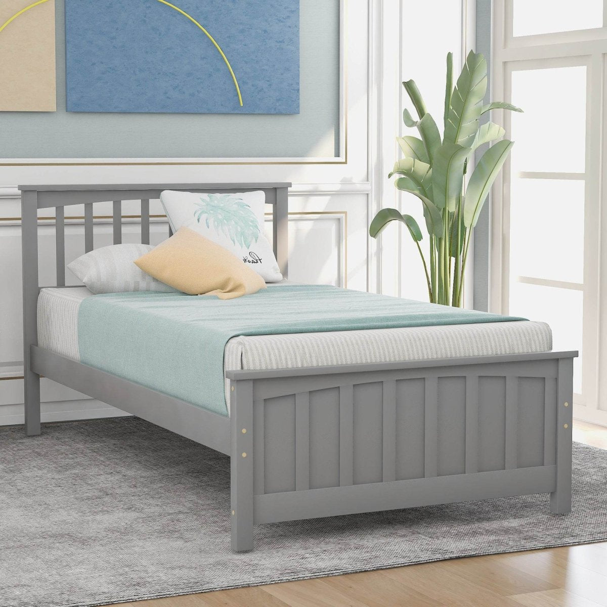 Twin Solid Wood Gray Platform Bed With Headboard And Footboard - Zenvia - Omega Lifestyles