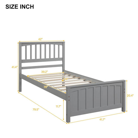 Twin Solid Wood Gray Platform Bed With Headboard And Footboard - Zenvia - Omega Lifestyles