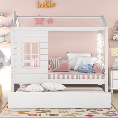 Twin Solid Wood House Bed With Trundle - Sleep Galleria