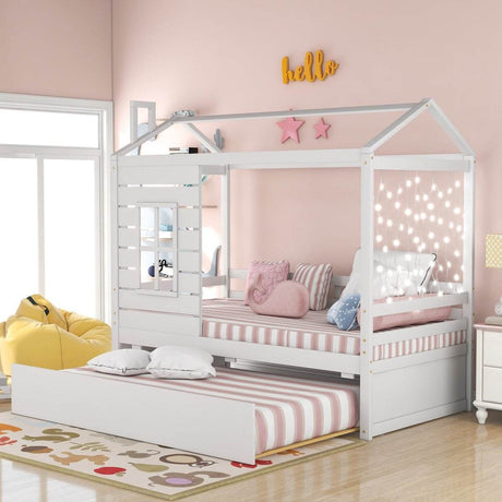 Twin Solid Wood House Bed With Trundle - Sleep Galleria