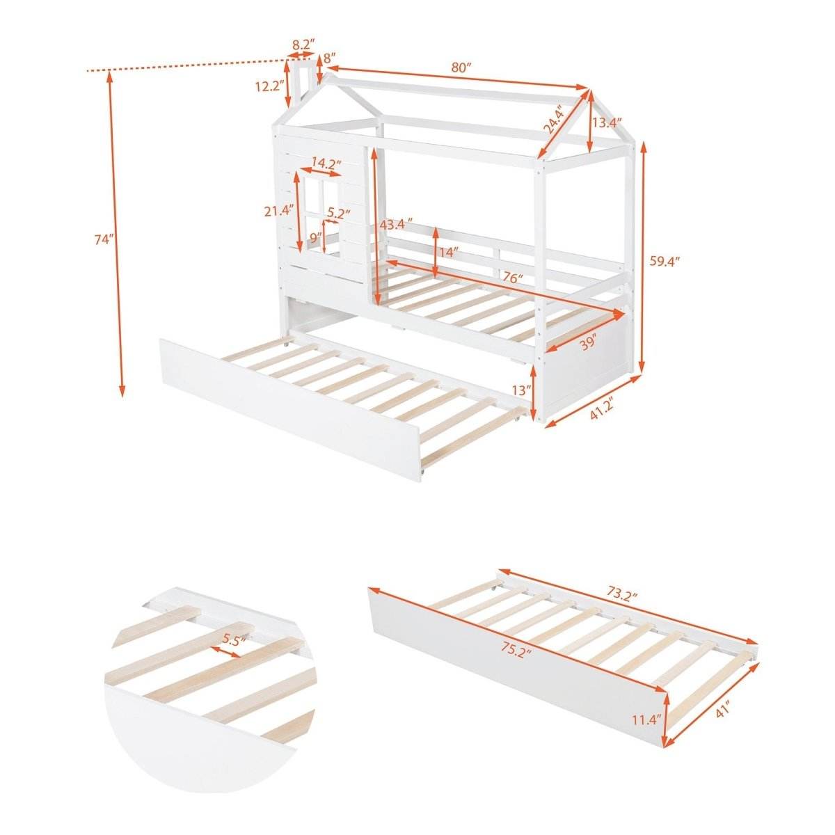 Twin Solid Wood House Bed With Trundle - Sleep Galleria
