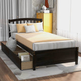 Twin Solid Wood Platform Bed Frame With Storage Drawers - Zenvia - Omega Lifestyles