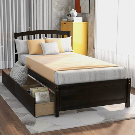 Twin Solid Wood Platform Bed Frame With Storage Drawers - Zenvia - Omega Lifestyles