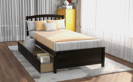 Twin Solid Wood Platform Bed Frame With Storage Drawers - Zenvia - Omega Lifestyles