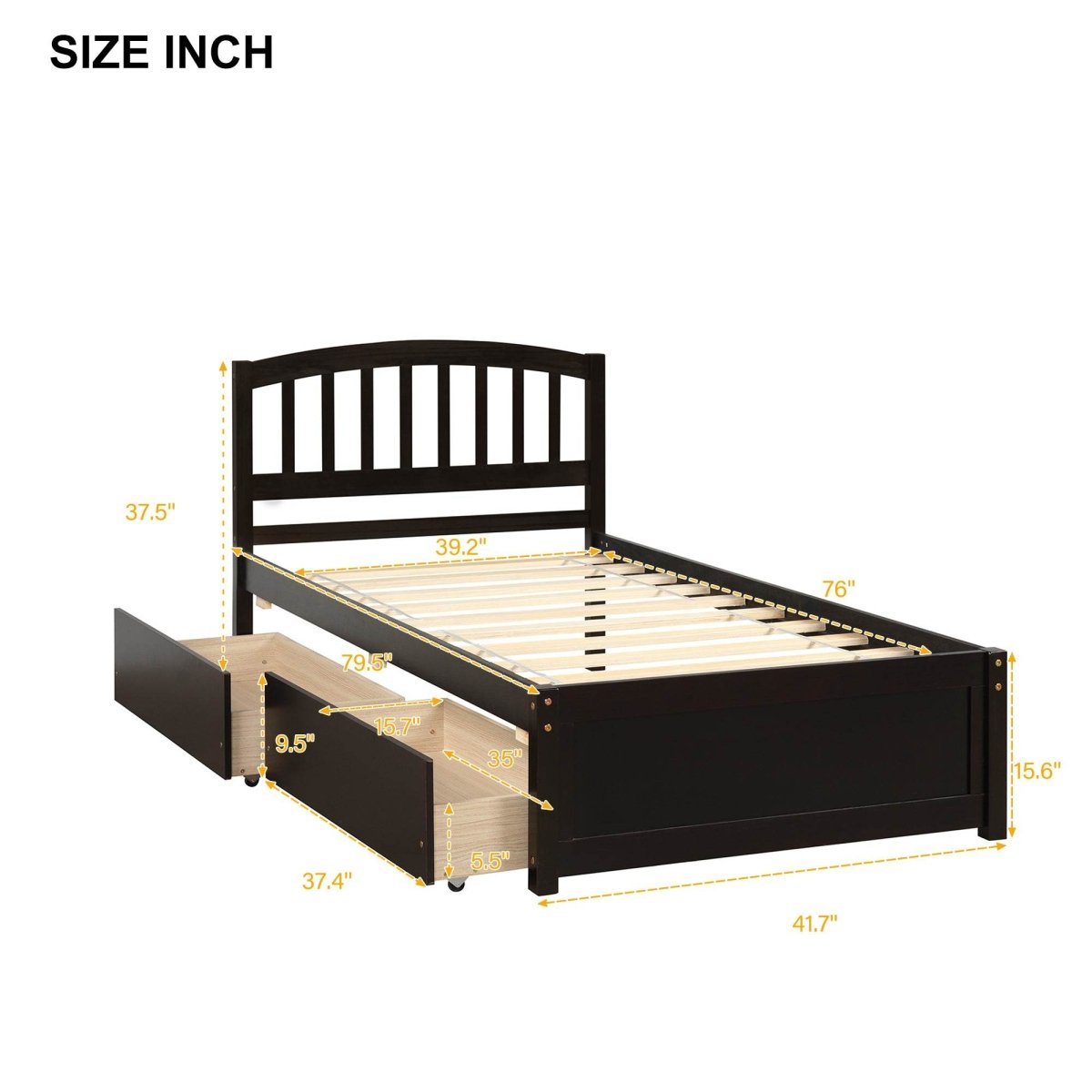 Twin Solid Wood Platform Bed Frame With Storage Drawers - Zenvia - Omega Lifestyles