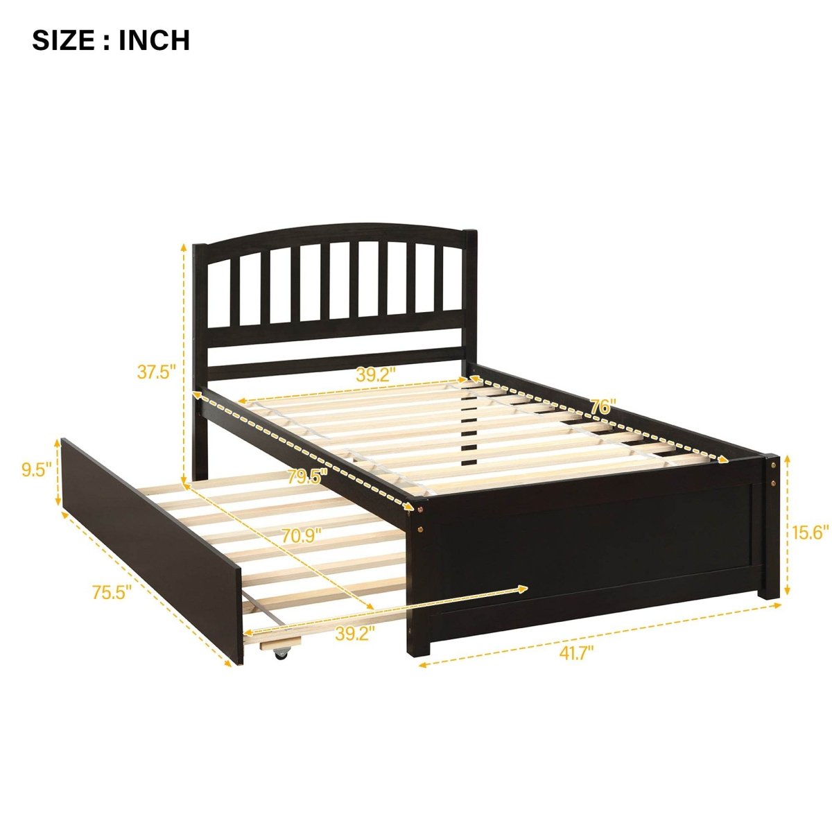 Twin Solid Wood Platform Bed With Trundle Espresso - Zenvia - Omega Lifestyles