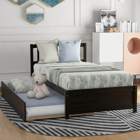 Twin Solid Wood Platform Bed With Trundle Espresso - Omega Lifestyles