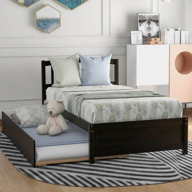 Twin Solid Wood Platform Bed With Trundle Espresso - Zenvia - Omega Lifestyles
