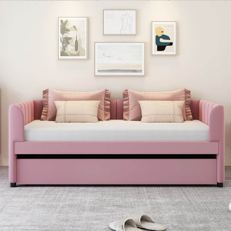 Twin Velvet Upholstered Daybed With Ergonomic Backrest And Trundle - Sleep Galleria