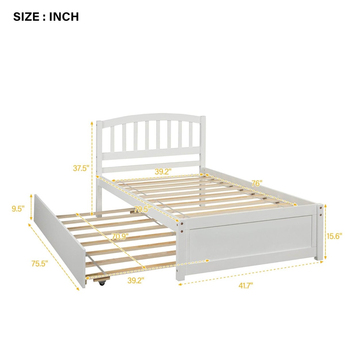 Twin White Solid Wood Platform Bed Frame With Trundle - Zenvia - Omega Lifestyles