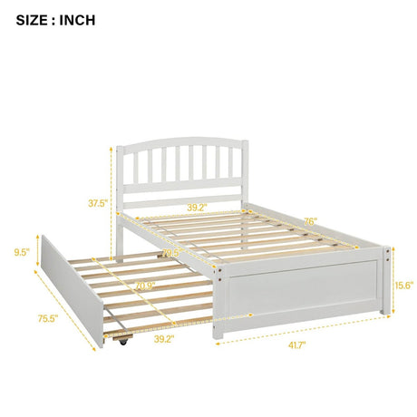 Twin White Solid Wood Platform Bed Frame With Trundle - Zenvia - Omega Lifestyles
