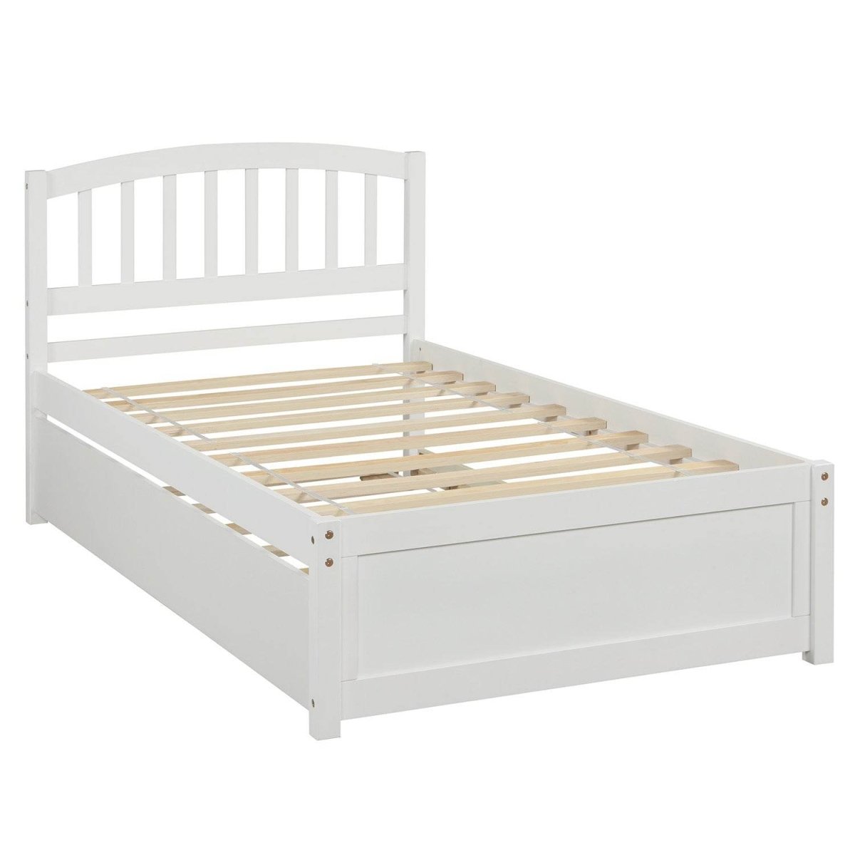 Twin White Solid Wood Platform Bed Frame With Trundle - Zenvia - Omega Lifestyles