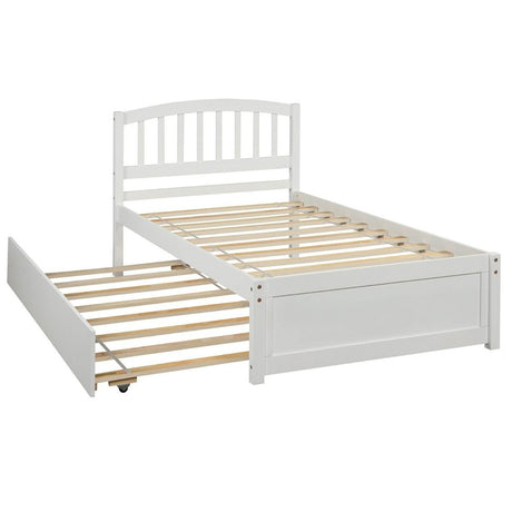 Twin White Solid Wood Platform Bed Frame With Trundle - Zenvia - Omega Lifestyles