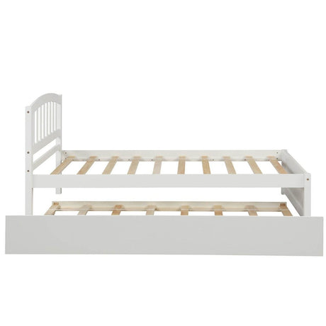 Twin White Solid Wood Platform Bed Frame With Trundle - Zenvia - Omega Lifestyles