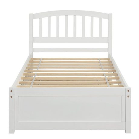 Twin White Solid Wood Platform Bed Frame With Trundle - Zenvia - Omega Lifestyles