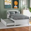 Twin White Solid Wood Platform Bed Frame With Trundle - Zenvia - Omega Lifestyles