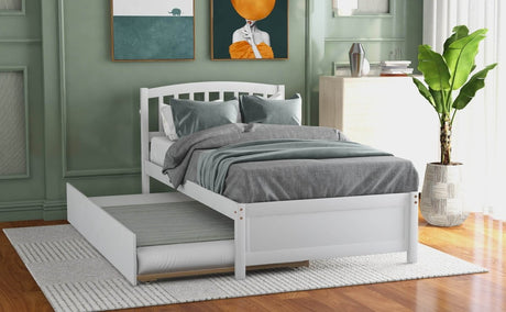 Twin White Solid Wood Platform Bed Frame With Trundle - Zenvia - Omega Lifestyles
