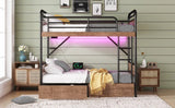 Twin XL Metal Bunk Bed With LED Lights And Storage Drawers - Omega Lifestyles