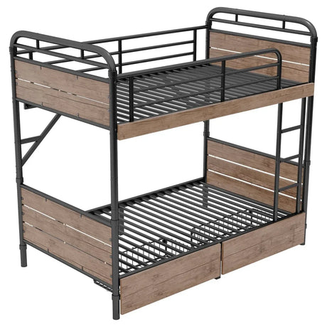 Twin XL Metal Bunk Bed With LED Lights And Storage Drawers - Omega Lifestyles