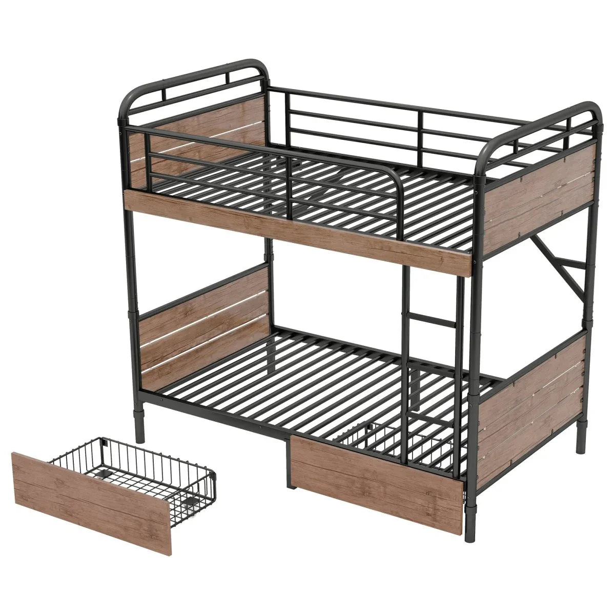 Twin XL Metal Bunk Bed With LED Lights And Storage Drawers - Omega Lifestyles