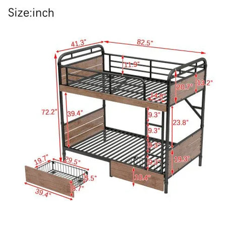 Twin XL Metal Bunk Bed With LED Lights And Storage Drawers - Omega Lifestyles