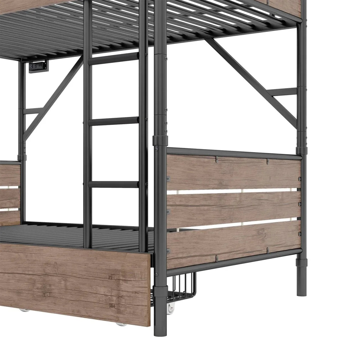 Twin XL Metal Bunk Bed With LED Lights And Storage Drawers - Omega Lifestyles