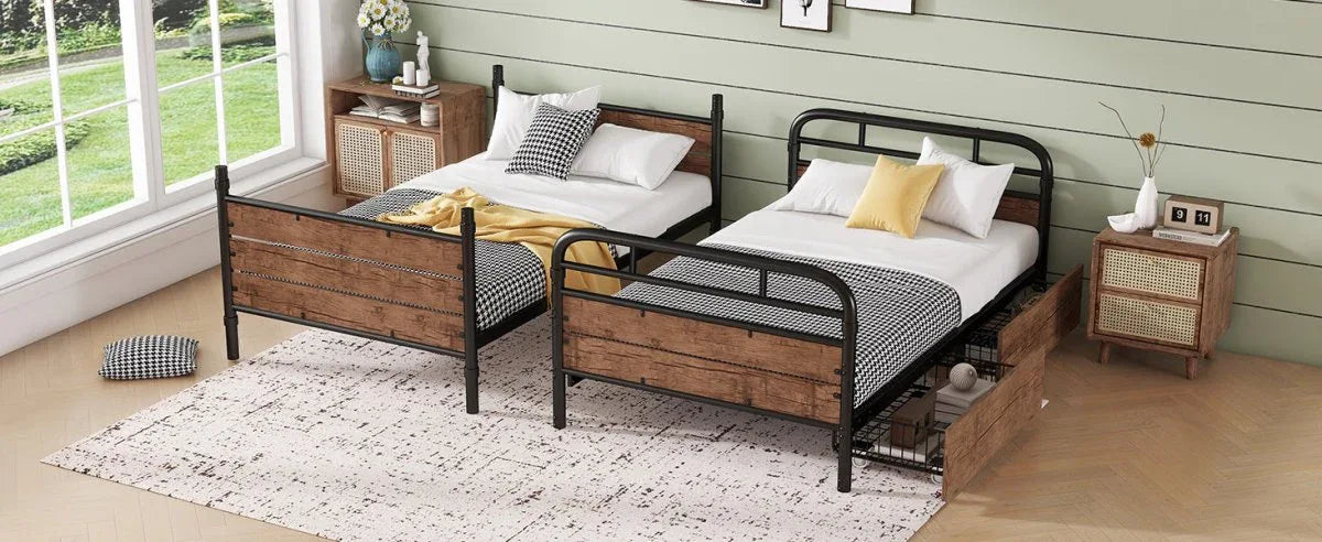 Twin XL Metal Bunk Bed With LED Lights And Storage Drawers - Omega Lifestyles